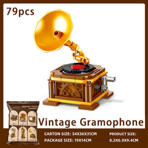 Ensemble de 6 blocs de construction rétro : machine à écrire, canapé, téléviseur, globe terrestre, horloge de grand-père, gramophone – DIY, motricité fine, décoration intérieure, cadeau STEM pour enfants - Product Image 4