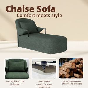 Sillón <span class=keywords><strong>Chaise</strong></span> <span class=keywords><strong>Longue</strong></span> Moderno de Tela Verde Oscuro con Reposabrazos Metálicos para Sala de Estar o Rincón de Lectura - Product Image 5