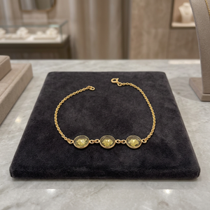 14k Gold Plated Stainless Steel Triplet <b>Chain</b> Bracelet with Jade Stones Delicate Three-Stone Design - Product Image 3
