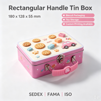 Scatola in Latta con Manico Personalizzata, Coperchio a Cerniera, Finitura Lucida, Forma Rettangolare, Confezione Regalo per Caramelle, Biscotti e Snack