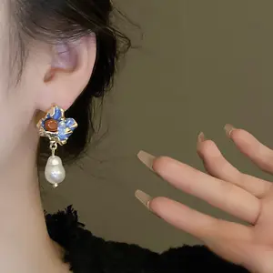 DAIHE gouttes d'huile perle boucles d'oreilles irrégulières boucles d'oreilles de luxe Vintage français pour les femmes