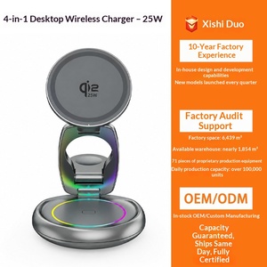 Cargador Inalámbrico Magnético de Escritorio Modelo <span class=keywords><strong>208</strong></span> de China, Compatible con Cargador Plegable Giratorio Tres en Uno de 25W - Product Image 2