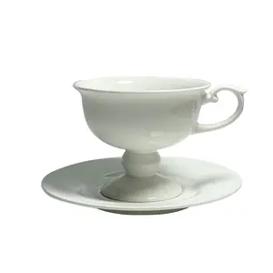 Medieval Bone Porcelain Coffee Cup Plate European High Foot Ceramic Cup Pure White English Afternoon Tea Cup Plate Coffee C