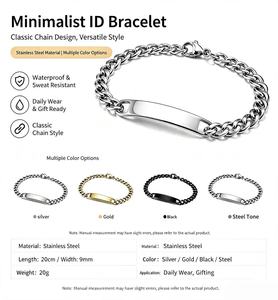 <span class=keywords><strong>Bracelet</strong></span> cubain personnalisé gravé en acier inoxydable poli, chaîne à maillons, cadeau personnalisé pour hommes et femmes, OEM ODM - Product Image 6