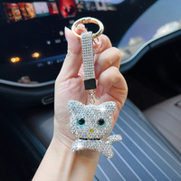 Gantungan Kunci Mobil Kucing Multi-manik Plastik UV Kartun Lucu Unisex, Cincin Kunci Berhias Manik-manik, Ornamen Tas Fashion, Aksesoris untuk Hadiah