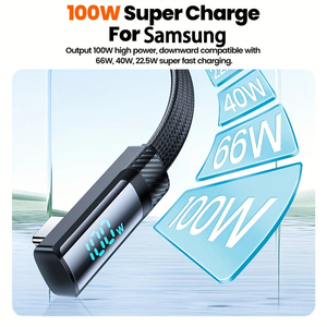 Pantalla LED inteligente de codo de 90 grados de 100W compatible con QC 4,0 USB a <span class=keywords><strong>tipo</strong></span> <span class=keywords><strong>C</strong></span> <span class=keywords><strong>Cable</strong></span> de datos de carga rápida para <span class=keywords><strong>Iphone</strong></span> 16 15 Xiaomi Samsung - Product Image 3