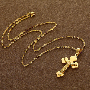 Colar Crucifixo de Aço Inoxidável Dourado com Pingente de Jesus, Joias Religiosas Cristãs para Homens e Mulheres, Atacado - Product Image 3