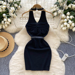 Robes de soirée élégantes pour femmes, ornées de perles et de paillettes, col en V, dos nu, sans manches, ajustées et sublimes la taille - Product Image 2