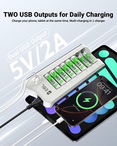 EBL Paquete de 16 Pilas Recargables AA de Ni-MH de 2300 mAh con Cargador de Pilas AA/AAA Recargable y 2 Puertos de Carga USB - Product Image 3