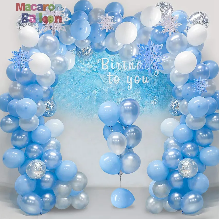 Balloon Garland Arch Kit Snow Blue White Silver Latex Balloons for Wedding Birthday Baby Shower Bachelorette Party Decor KK780