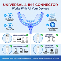 Lampe LED portable OEM d'usine 4-en-1 avec 16, 24 ou 32 perles LED pour blanchiment dentaire, compatible iPhone et Android, connecteur USB et USB-C