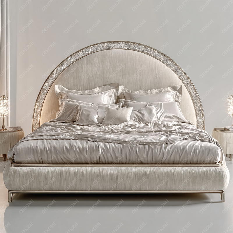 Upholstered Tufted Mirrored Bed for Bedroom