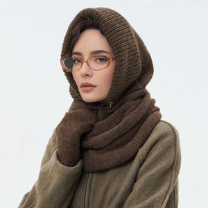 Femmes Dames Vintage Hiver <span class=keywords><strong>Tricot</strong></span> Côtelé Bord Uni Solide Blanc Rouge Cagoule Bonnet Echarpe Ensemble <span class=keywords><strong>Capuche</strong></span> Chapeau <span class=keywords><strong>Snood</strong></span> Suit 2 en 1 - Product Image 6