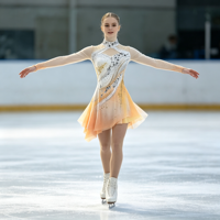 Robe de patinage et de danse pour enfants et adultes, dégradé jaune et blanc, maille à manches longues, jupe superposée avec strass, pour compétition et spectacle de patinage sur glace