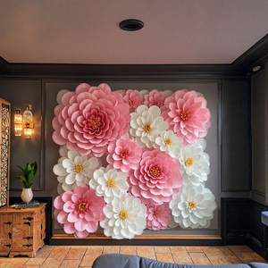 زهور طائرة 3D 5D خلفية أزهار حرير زهور اصطناعية جدار لحفلات الزفاف ورقة فنية لفافة عيد الأم - Product Image 3