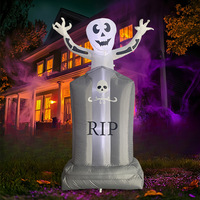 Sculpture gonflable squelette d'Halloween de 1,8 mètre avec pierre tombale RIP et éclairage LED, décoration d'ambiance d'horreur pour cour