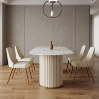 Table à manger ovale moderne européenne en pierre frittée, table à manger en bois avec piétement cannelé pour salle à manger et villa