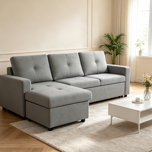 Sofá Cama en Forma <span class=keywords><strong>de</strong></span> L, Plegable y Reclinable, <span class=keywords><strong>de</strong></span> Tela, para Sala <span class=keywords><strong>de</strong></span> Estar, Dormitorio, Apartamento, <span class=keywords><strong>Casa</strong></span> Pequeña, 3 Plazas - Product Image 2