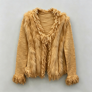 Cardigan en tricot à franges en fourrure de renard véritable de luxe pour femmes Tyan, col en V, manches longues, pull en tricot moelleux, manteau d'automne et d'hiver - Product Image 3
