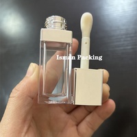 Tube de brillant à lèvres carré ISMAN 8ml or et argent avec grand applicateur, emballage vide pour maquillage, logo personnalisé, huile repulpante pour les lèvres