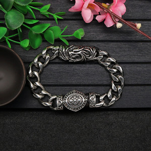 yunnique Men's <b>Titanium</b> Steel <b>Chain</b> Bracelet Flower Pattern Punk Rock Style Gift Jewelry - Product Image 5
