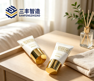 Tubo cosmético blanco con tapa electrochapada en oro metálico para mascarilla facial desprendible - Product Image 2