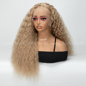 Vente en gros de haute qualité 13*4 avant dentelle perruque à la mode lâche vague profonde bouclés fibre synthétique taille <span class=keywords><strong>Afro</strong></span> pour les femmes noires - Product Image 4