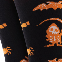 Chaussettes d'Halloween en coton peigné de qualité supérieure - Chaussettes festives originales respirantes et durables - Motifs colorés de chauves-souris et d'araignées