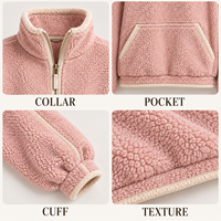 Pull Sherpa Décontracté pour Femme, Col Montant Demi-Zip, Bordure Contrastante, Poche Pochette, Coupe Ample, Vente en Gros