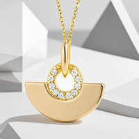 S925 collier de bijoux en argent pur plaqué or 14k18k Zircon géométrique en forme d'éventail Design à la mode collier femme pendentif