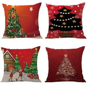 Christmas Pillowcases Square Linen Cotton Christmas Tree Pattern Home Decor <b>Cushion</b> <b>Cover</b> - Product Image 1