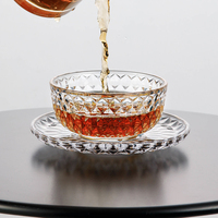 Ensemble de bols et soucoupes en verre sans plomb à motif diamant pour usage en restaurant, avec logo personnalisé, passe au lave-vaisselle, idéal pour les pâtisseries et les petits-déjeuners