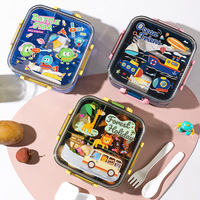 Boîte à lunch à 4 compartiments avec poignée, anti-fuite, sans BPA, pour le déjeuner scolaire, avec compartiment à sauce et couverts, compatible micro-ondes