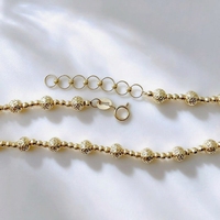 Bracelet en or massif 18 carats AU750 avec perles taillées en diamant, bracelet à maillons texturés en or véritable avec chaîne d'extension pour femme