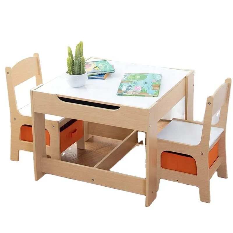 Kinder Tisch und Stuhl Set Doppel Seite Tabletop mit Lagerung Box Holz Kinder Aktivität Schreibtisch Kindergarten Möbel