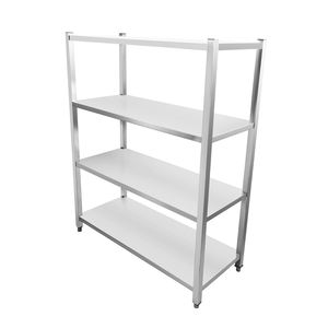 Étagère à 4 niveaux en acier inoxydable à tubes carrés |   Étagère de rangement robuste pour cuisine commerciale avec pieds réglables - Product Image 2