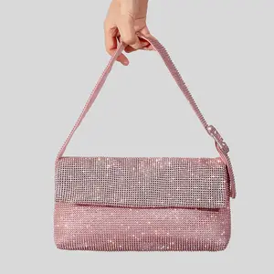 Borse a tracolla con pochette da sera con strass di lusso all'ingrosso borsa da donna con patta di diamante lucido a rete