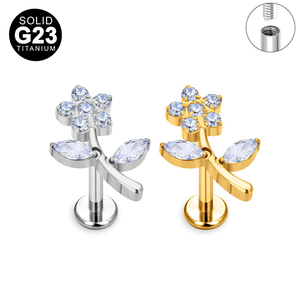 Unico G23 titanio <span class=keywords><strong>Piercing</strong></span> fiore orecchini in <span class=keywords><strong>argento</strong></span> placcato oro Flat Back Labret Lip Tragus <span class=keywords><strong>Piercing</strong></span> gioielli - Product Image 3