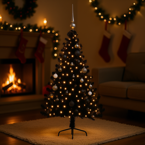 Pre-Lit Artificial Christmas <b>Tree</b> 59.1 In Black PVC With 150 LEDs Warm White <b>Light</b> For Holiday Decoration - Product Image 2