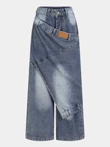 Pantalones <span class=keywords><strong>Vaqueros</strong></span> de Pierna Ancha de Corte Recto y Cintura Media, Lavados, Estilo Urbano, con Parches Asimétricos, <span class=keywords><strong>Vaqueros</strong></span> Casuales para <span class=keywords><strong>Mujer</strong></span> - Product Image 5