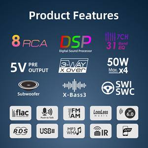 <span class=keywords><strong>Autoradio</strong></span> DSP 1DIN Lecteur MP3 Bluetooth 6.0 Mains Libres RDS FM AM 8 RCA 5V RCA 7CH Égaliseur 31 Bandes Crossover 3 Voies - Product Image 4