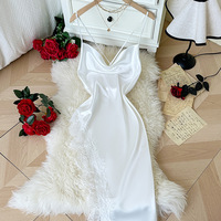 Chuangerm in Stock 2026 New Fashion Sexy Backless Nightgown Women Slim Fit Lace Trim Sling Dress Loungewear Nightgowns for Women