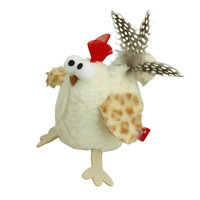 Jouet pour chat couineur en forme de poule pondeuse avec boule de laine et appel d'oiseau sonore à la catnip pour chats d'intérieur lasse