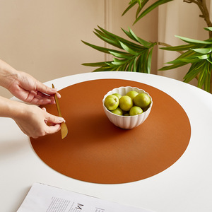 Mantel Individual Redondo de Cuero, Color Sólido, Impermeable, PVC, para Mesa de Comedor, Estilo Occidental, Diseño Europeo - Product Image 3