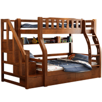 Lit superposé avec escalier de rangement et tiroirs sous le lit pour chambre à coucher, en bois, avec sommier à lattes, barrière de sécurité, échelle et étagère intégrée, lit enfant