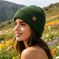 Personnalisé Unisexe Étiquette Patch Broderie Logo Hiver Tricot Gaufré Beanie Chapeau