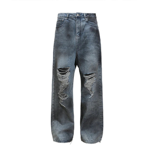 Jeans Rectos Personalizados Hangyue para Hombre, Lavado a la Piedra, Efecto Desgastado con Agua, 100% Algodón Tejido, Botones y Cremalleras, Todas las Temporadas, Logotipo Personalizable - Product Image 2