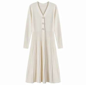 <span class=keywords><strong>Robe</strong></span> longue à manches longues à col en V de style français avec une taille cintrée <span class=keywords><strong>Robe</strong></span> de base en forme de A <span class=keywords><strong>Robe</strong></span> <span class=keywords><strong>pull</strong></span> pour femmes - Product Image 6