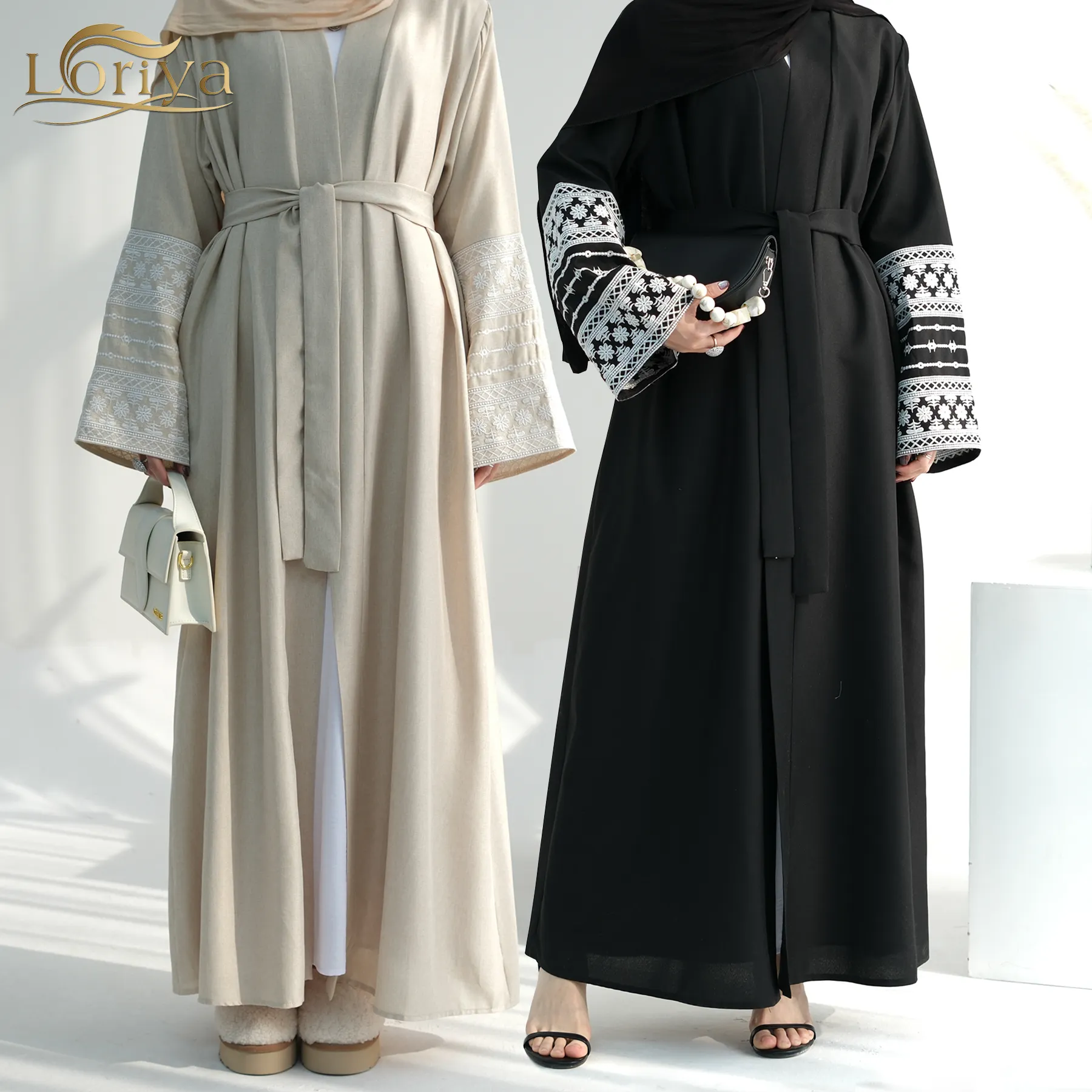 Loriya 2024 Ramadan bescheidene schwarze Abaya Leinen Kimono Abaya Dubai Damenkleidung muslimische islamische Kleidung