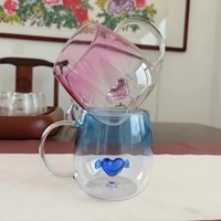Tasse en verre borosilicate transparent de 400 ml, usage domestique, simple paroi, en forme de cœur, résistante aux hautes températures, avec poignée, compatible lave-vaisselle